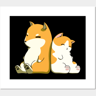 Orange And White Sleeping Dog And Cat Posters and Art